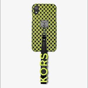 Neon Checkerboard Leather Wristlet Case iPhone XR